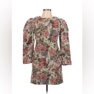 Jacqui E the Label Vintage Floral Long Puff Sleeve Mini Dress Cottagecore